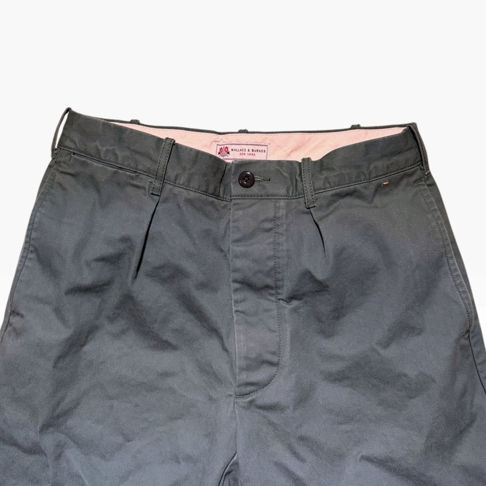 Wallace & Barnes Mens 29 Pleated Chino Pants Forest Green Vintage Style Cotton - Picture 2 of 5